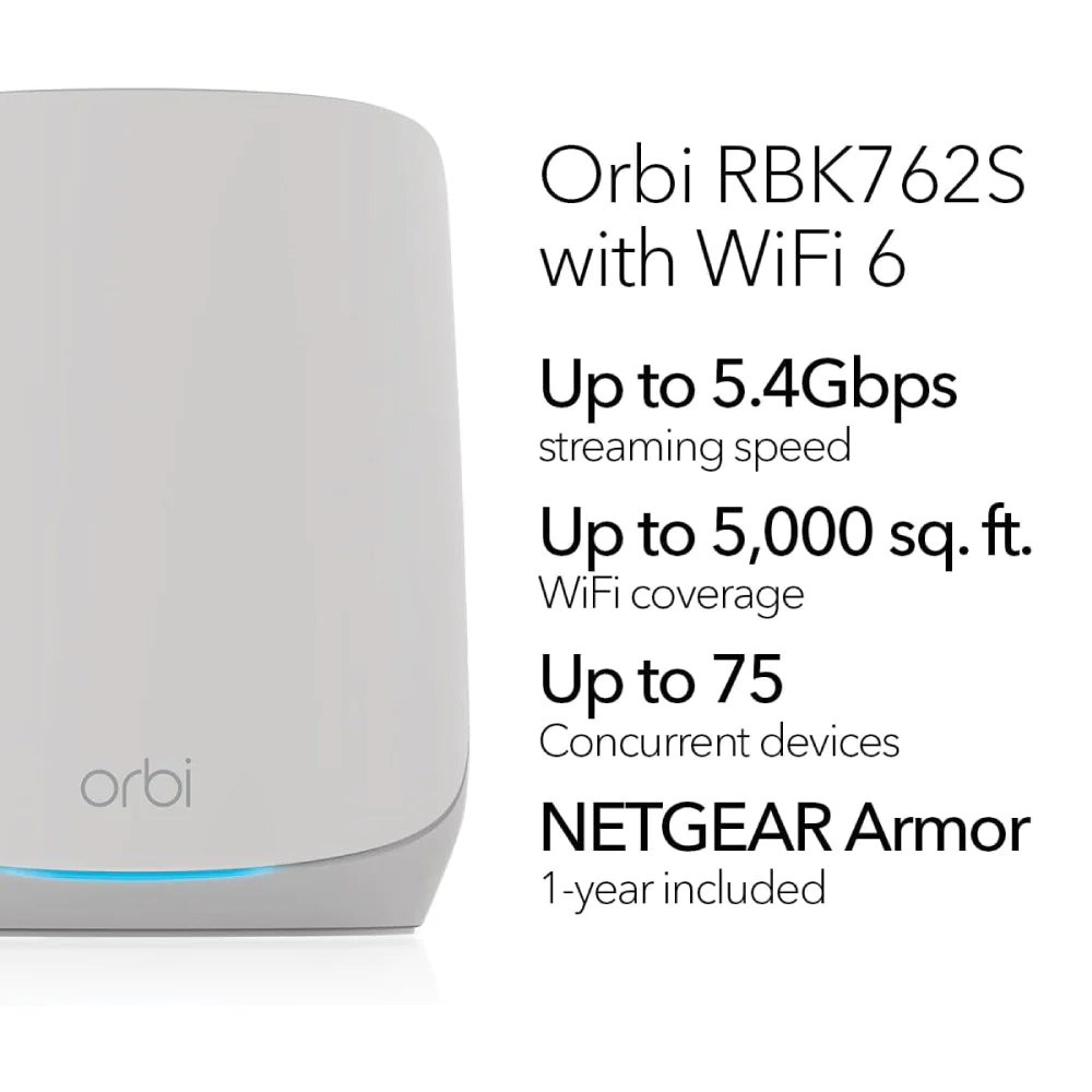 Netgear Orbi RBK763 (AX5400) Tri-Band WiFi-6 Mesh - 3 node