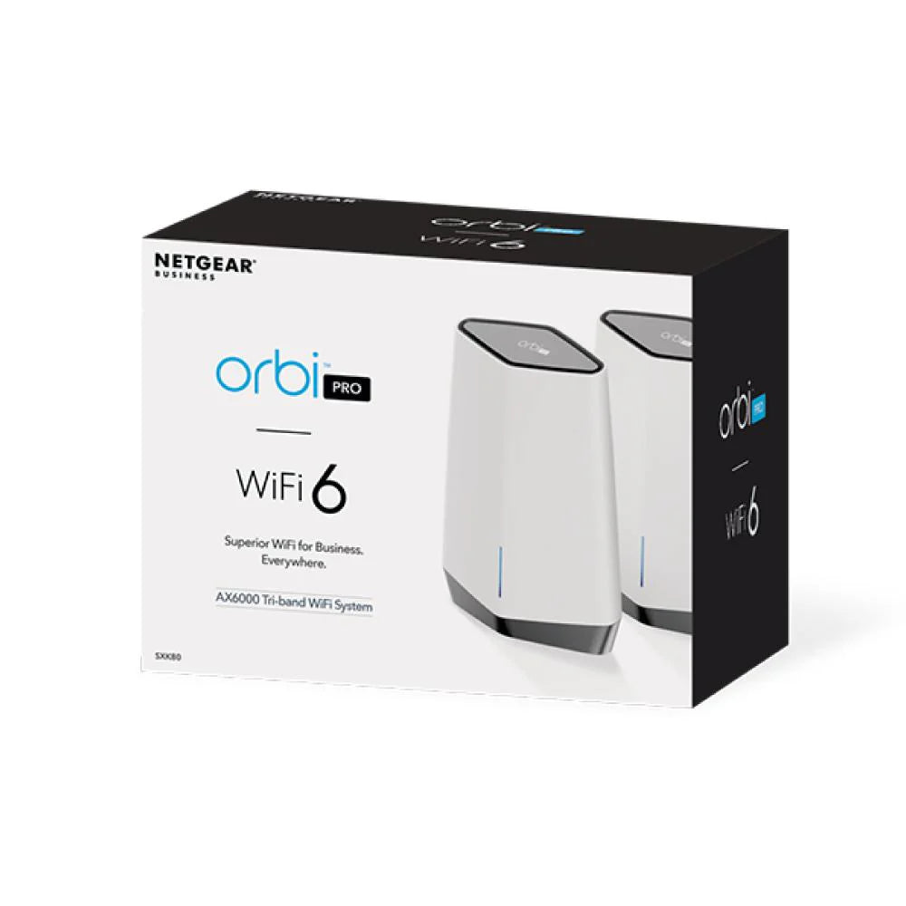 Netgear Orbi Pro SXK80 (AX6000) Tri-Band WiFi-6 Mesh For Business - 2 node