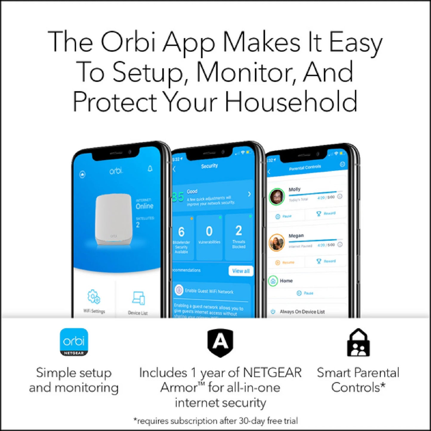 Netgear Orbi RBK763 (AX5400) Tri-Band WiFi-6 Mesh - 3 node